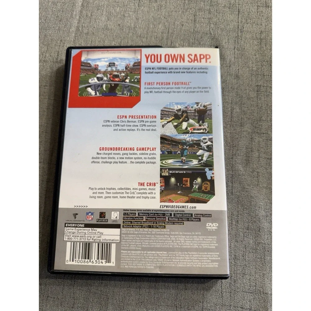 ESPN NFL Football (Sony PlayStation 2, 2003) PS2 With Pamphlet 2 Disc Set Untest